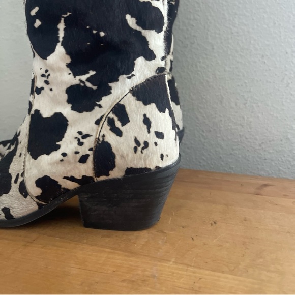 DINGO Black Cow Print Pointed Toe Boots DI127 Live a Little Leather Real Fur Sz7 - Picture 7 of 15